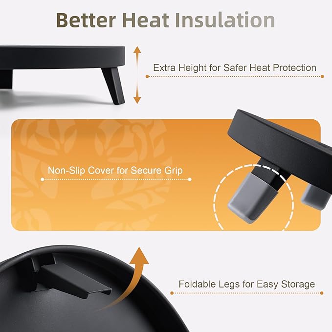 CHANGEMOORE 9.1'' Fire Pit Mat & Heat Resistant Gloves Set, Tabletop Protection with Foldable Stand, Barbecue Heat Resistant Mat for Tabletop Fire Pit, Long Wrist Non-Slip Silicone, up to 300°C