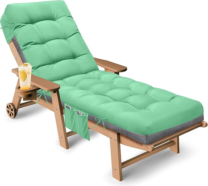 Outdoor Lounge Chair Cushion, Waterproof Replacement Chaise Lounge Cushions for Outdoor Furniture Thickened 71 x 22 x 4.7 Inches Non-Slip Patio Pool Lounge Chair Cushions with Ties (Cyan)