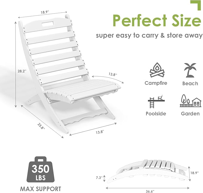 GREENVINES Folding Wave Chairs Set of 2 | Xavier | Portable Adirondack Chair | HDPE Plastic | All Weather | White | for Fire Pit Beach Poolside Outdoor Deck Garden Patio Porch Fishing
