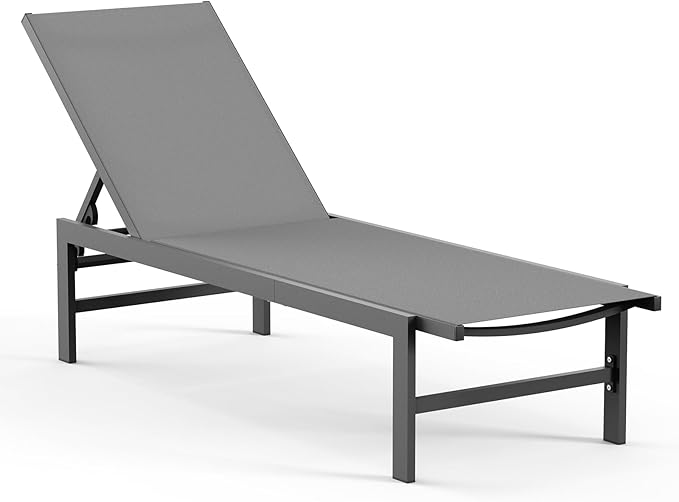 Outdoor Lounge Chairs, Aluminum Chaise Lounge Chairs with 5-Position Recliner, Patio Lounge Chair for Backyard, Poolside, Deck, Lawn