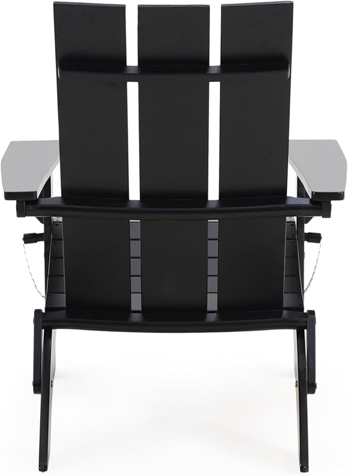 Christopher Knight Home Kaisa Acacia Wood Lounge Chair Outdoor, Foldable Adirondack Chair, Slatted Design Side Chair, Extra Seating for Balcony Backyard Poolside Garden, Weather Resistant, Black