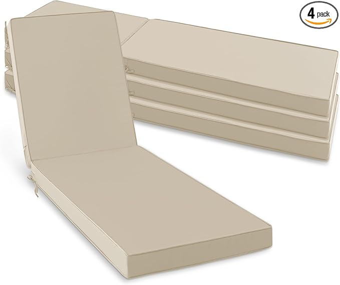 Chaise Lounge Cushions Outdoor Set of 4 - Waterproof and Fade Resistant Sun Lounger Replacement Cushion - Patio Lounger Pads with Removable Cover for Pool, Deck, Lawn, 80 x 26 x 3 Inch, Cream
