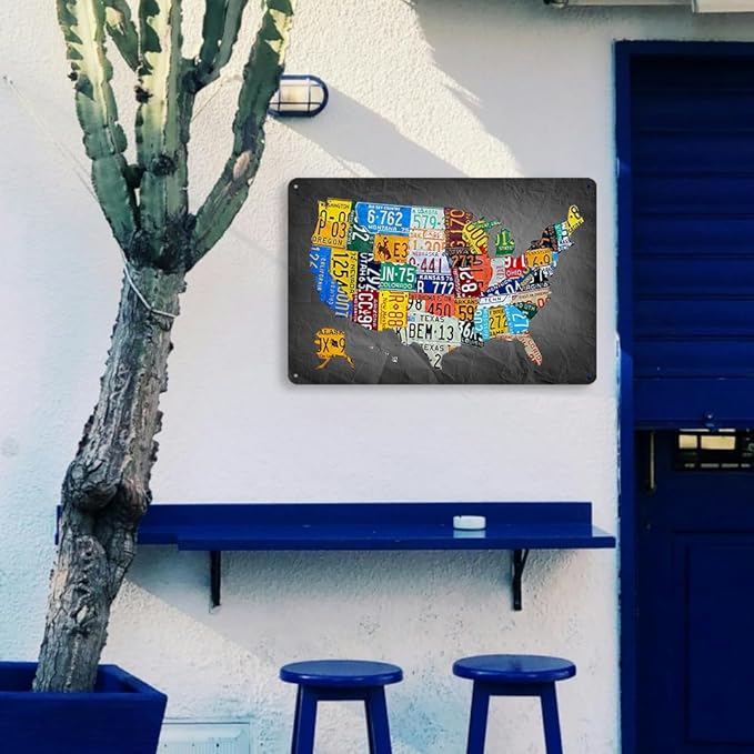 Funny Metal Tin Sign Vintage USA Map License Plate Sign Garage Decor 8x12 Inches Multicolor Retro Humorous Wall Art