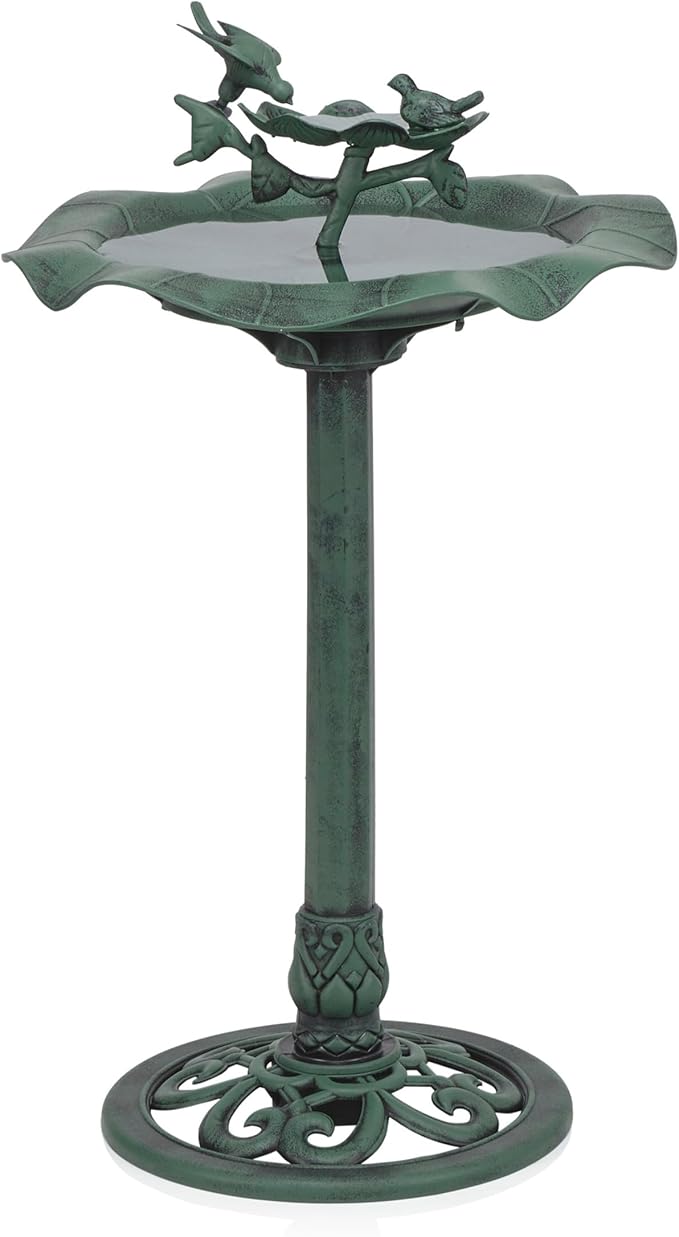 Alpine Corporation 33" Tall Outdoor Lotus Birdbath Yard Statue, Stunning Garden Accent to Attract Birds - Durable Polypropylene Construction for Patio, Deck, or Yard, Green