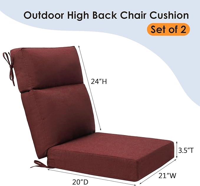 Sunbrella Outdoor High Back Chair Cushion Seat Pads, 44 x 21 Inch Water-Repellent & Fade-Resistant Patio Furniture Cushions with Ties for Adirondack, Rocking Chairs, Spectrum Brick