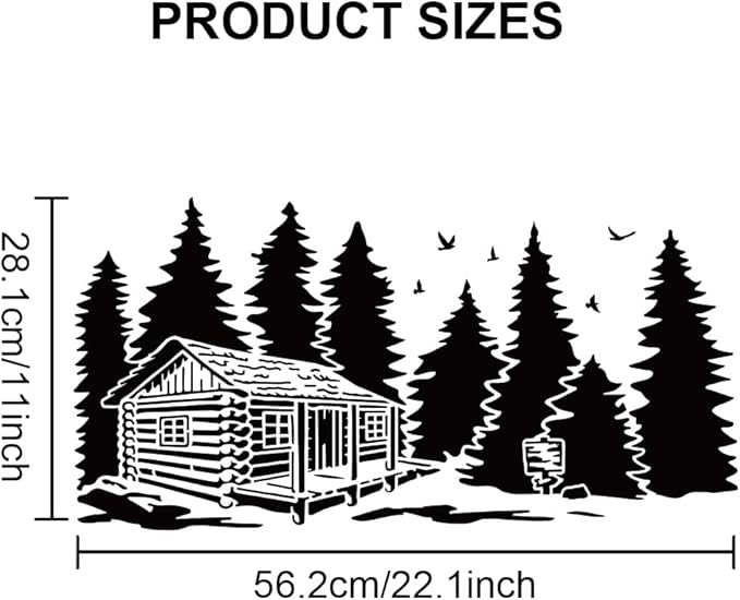 MAYJOYDIY 2pcs Forest Cabin Tree Stencil 22×11inch Splicing Style Forest Pine Cabin Stencil Nature Forest Landscape 11.8×11.8inch Drawing Template with Paint Brush for Art Crafts Canvas Furniture