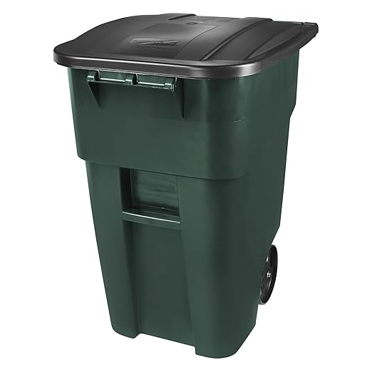 Rubbermaid Commercial Products BRUTE Rollout Heavy-Duty Wheeled Trash/Garbage Can, 50-Gallon, Dark Green, for Restaurants/Hospitals/Offices/Warehouses/Garage