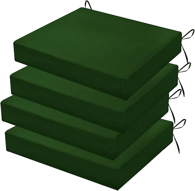 Outdoor Chair Cushions Set of 4, 18.5 x 16 Inch Patio Chair Cushions, Water Resistant, Non-Slip Ties (Forest Green)