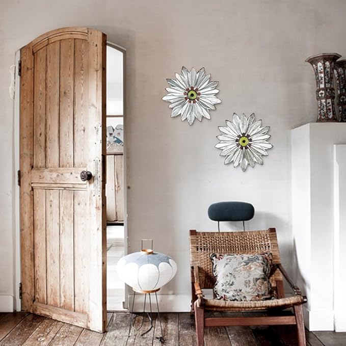 YEAHOME Metal Farmhouse Boho Wall Art, 2 Set 11" Galvanized Wall Decor for Bedroom & Outdoor