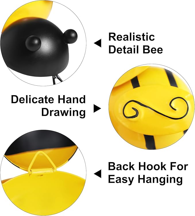 Metal Outdoor Wall Art Decor, 6 PCS Bumble Bee Decor Outdoor Wall Decors, Fence Decorations Outdoors Metal Garden Decors Outdoors Decorations for Yard Art Home