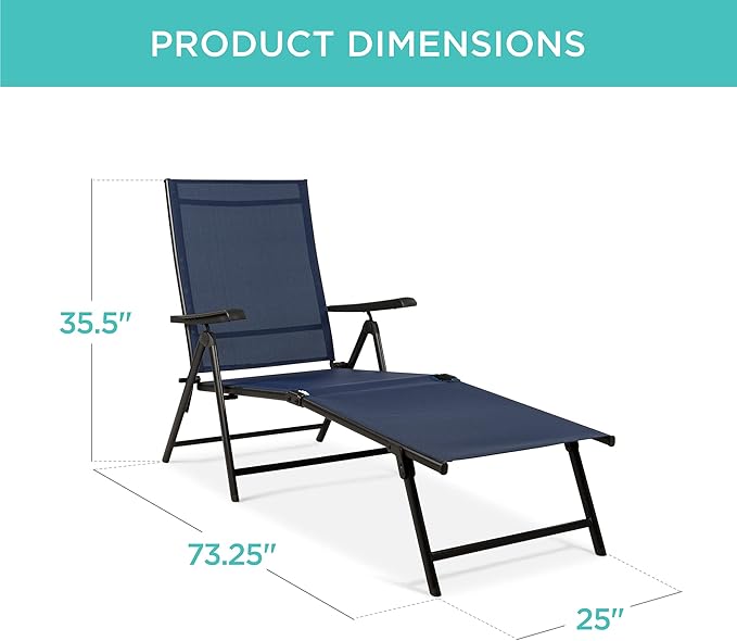 Best Choice Products Set of 2 Outdoor Patio Chaise Lounge Chair Adjustable Reclining Folding Pool Lounger for Poolside, Deck, Backyard w/Steel Frame, 250lb Weight Capacity - Navy