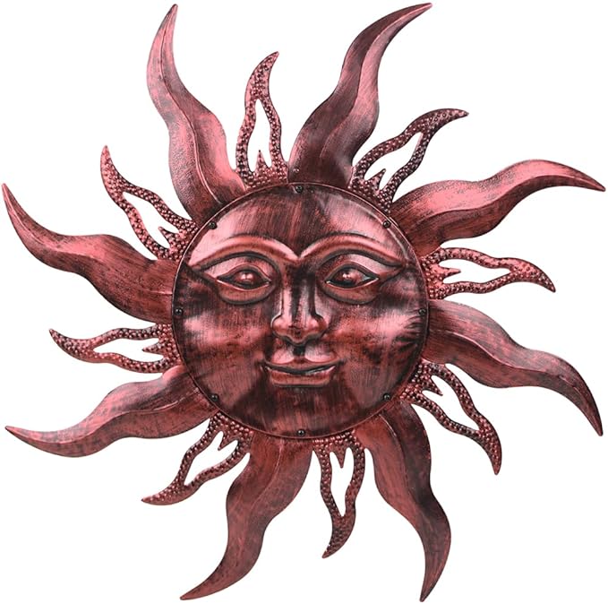 28'' Outdoor Wall Decor Rust Proof, Sun Face Metal Wall Art Decor Hanging for Indoor Outdoor, Patio, Fence, Garden(Brown)