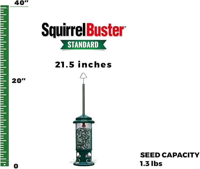 Squirrel Buster Standard Squirrel-Proof Bird Feeder w/4 Metal Perches,1.3-Pound Seed Capacity,Garden Green,(Pack of 4)