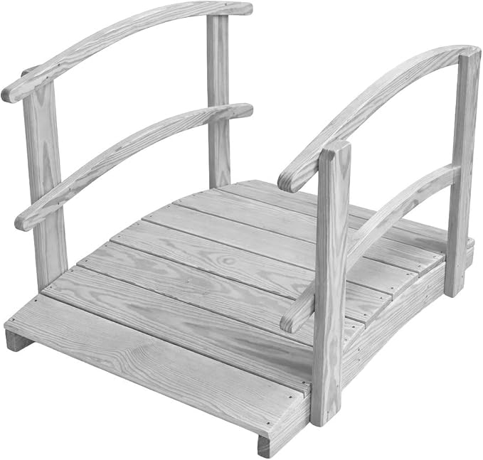 4 FT White Amish Made Garden Bridge with Double Rails for Walkway, Backyard Pond & Landscaping, Outdoor Wooden Footbridge for Koi Pond, Japanese Style Decorative Bridge, Made in USA