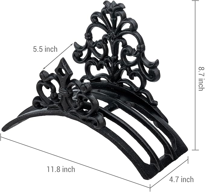 MyGift Wall Mounted Garden Hose Holder, Decorative Vintage French Floral Scrollwork hose Reel Hanger, Black Cast Iron Water Hose Storage Rack