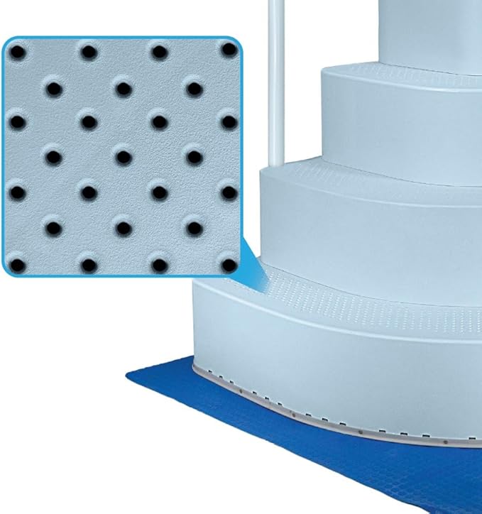 Aqua Select Resin Pool Steps for Above Ground Pools | Seaside Mist Blue | Heavy-Duty ABS Construction | 350 lb Capacity, Non-Slip Step Treads, & Handrail | Includes Liner Guard | No Weights Needed