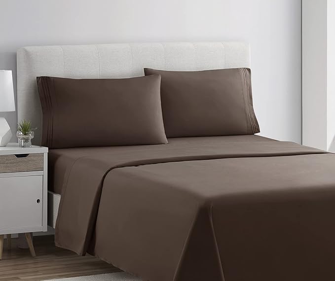 Clara Clark Bed Sheets, Premier 1800 Series 4 Piece Bed Sheet Set, Deep Pocket, Wrinkle, Fade, Stain Resistant, Luxury Soft Bedding Sheets & Pillowcases, Twin, Chocolate Brown