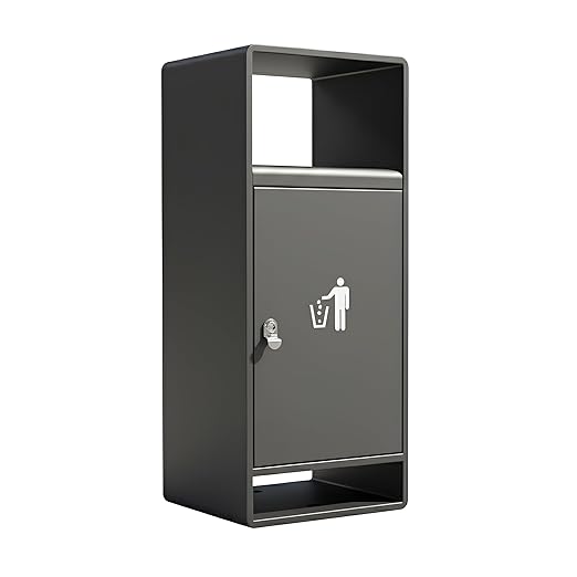 Commercial Outdoor Trash Can with Lid,Rust-Resistant Waterproof Windproof Garbage Can with Removable Inner Barrel, Lockable Stainless Steel Trash Bin for Patio Hotel Park Garden(Black)