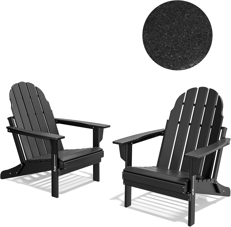 Folding Adirondack Chair - Durable HDPE Poly Lumber All-Weather Resistant, Foldable Oversized Balcony Porch Patio Outdoor Chair for Lawn, Backyard, Deck, Garden, Camping - Easy Installation, Black