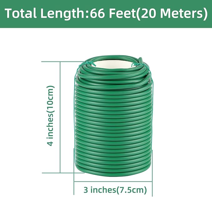 Soft Plant Ties, 66FT Green Garden Wire, Flexible Garden Twist for Climbing Plants, Tomatoes, Outdoor Plants, Vegetables, Flowers, Roses Plant Support (Diameter - 3.5MM)