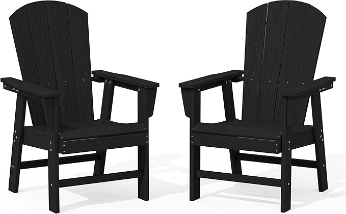 SERWALL Outdoor Adirondack Dining Chair Set of 2, All Weather HDPE Patio Chairs, Black