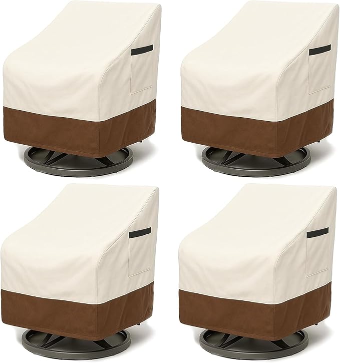Outdoor Patio Chair Cover Set, Heavy Duty 600D Oxford Fabric, Weather Resistant Waterproof Furniture Protector, 4-Pack, 30x34x36 Inches, Beige and Brown