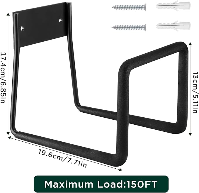 Metal Garden Hose Holder - Wall Mount Heavy Duty Holds Up to 150Ft Hose for Hose Reel/Garden Hose