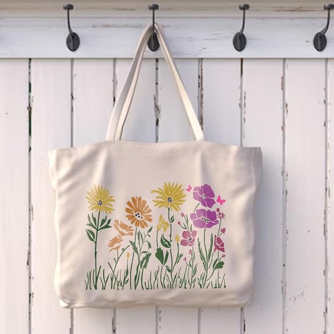 Large Wildflower Stencil for Painting (15x12 Inches) - Stencils for Crafts Reusable for Wood, Canvas, Paper & Fabric - Flower Stencils for Painting on Walls & Floors - Large Pattern Stencil