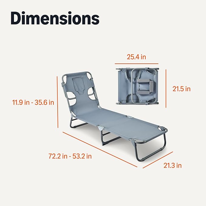 Amazon Basics Outdoor Lounge Chair, Foldable Design with Multi-Angle Backrest, Grey, 1-Pack