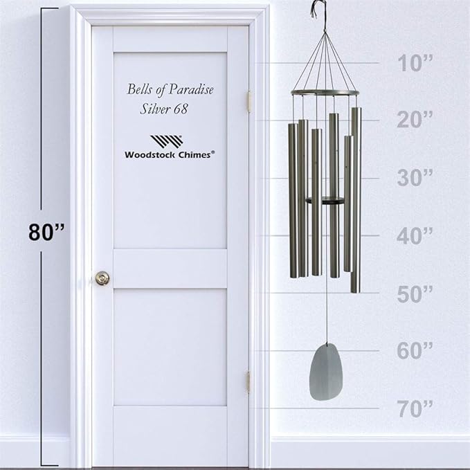 Woodstock Chimes Signature Collection, Bells of Paradise, Silver 68", Decor Designs Wind Chimes for Outdoor, Patio, Home or Garden Décor (BPS68)