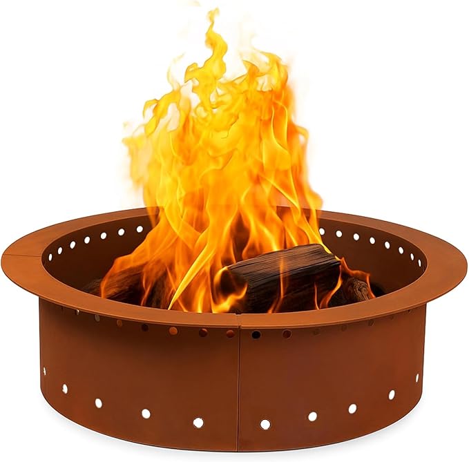 Heavy Duty Metal Smokeless Permanent Fire Pit Ring 30 inch Outer/24 inch Round Fire Pit Insert Liner for Outdoor, Firepits for Outside Corten Steel (30x24x10), Patent Pending