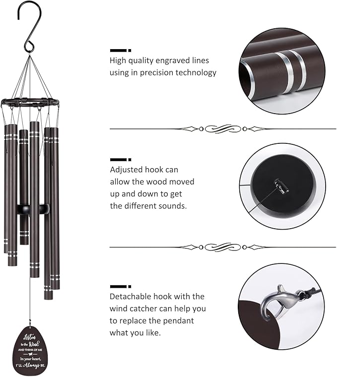 Memorial Wind Chimes for Loss of Loved One, Sympathy Gift Baskets,Funeral Bereavement Gifts for Loss of Father Mother, 33” Wind Chime for Outside in Memory of a Loved One
