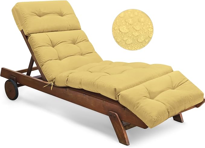 Outdoor Chaise Lounge Chair Cushion 74.4 x 22 x 4.7 Inches Memory Foam Lounge Chair Cushions Waterproof for Outdoor Furniture with Ties, Thickened Pool Chaise Lounge Chair Cushions, Khaki