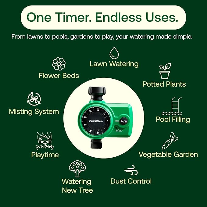 Rain Bird 1ZEHTMRS Simple-Set Hose End Timer, One Zone/Station, Battery Operated, 3/4" Garden Hose Thread, Heavy-Duty Brass Inlet