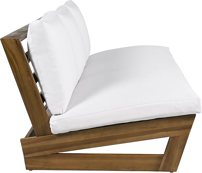 Christopher Knight Home Wicos Modern Acacia Wood Outdoor Sofa with Cushion, Wood Patio Sofa Chair Armless Design, Garden Backyard Outdoor Lounge Sofa Couch with Water-Resistant Cushion, Teak+White
