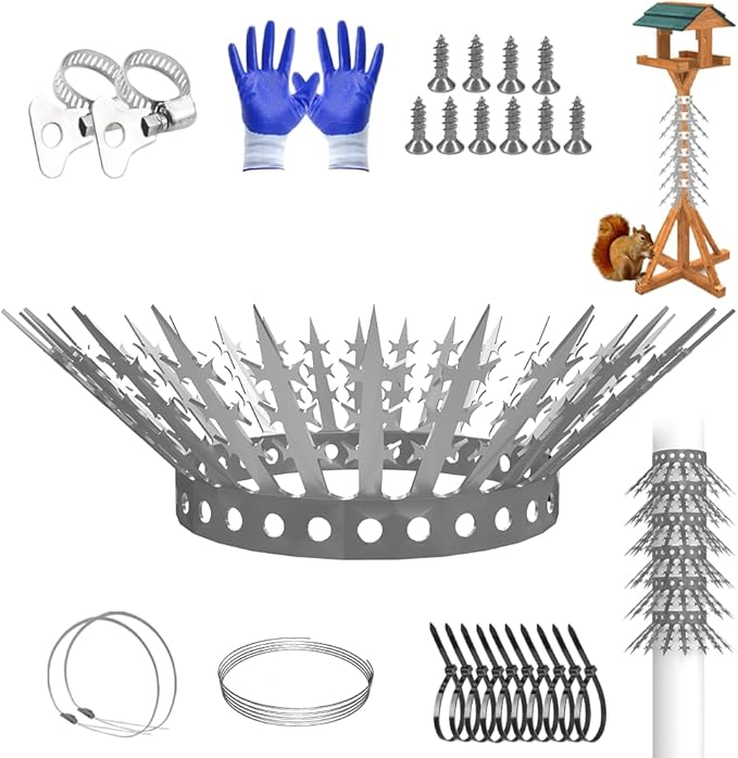 Bird Squirrel Spikes and Squirrel Proof Baffle,for Bird Feeders and Pole,Outside Fence,Wall,Tree,Drainpipes,Deterrent Effective Against Pigeons,Raccoons,Mice and Cats.80 inches