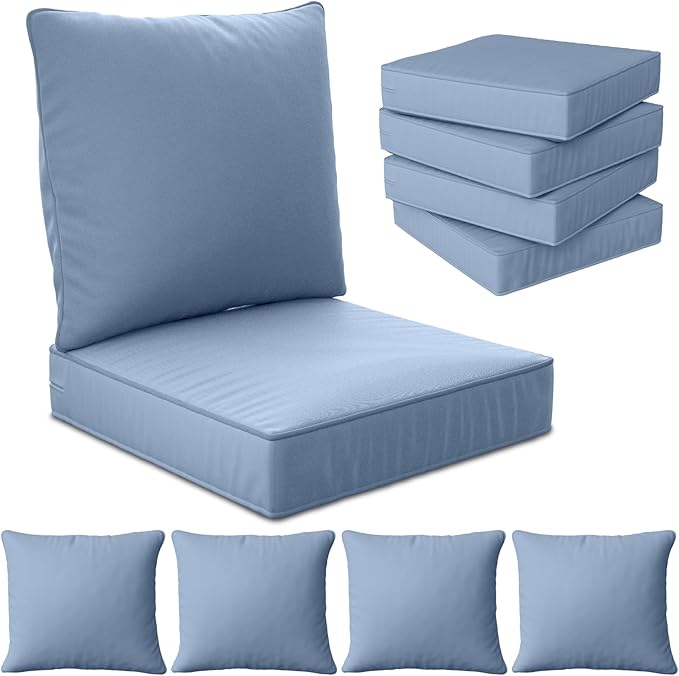 22" x 22" x 6" Outdoor Deep Seat Cushions Set - 4 Set Waterproof & Fade Resistant Patio Furniture Replacement Cushions, Non-Slip Outdoor Cushions Fit Loveseats, Couches, Chairs, and Sofas