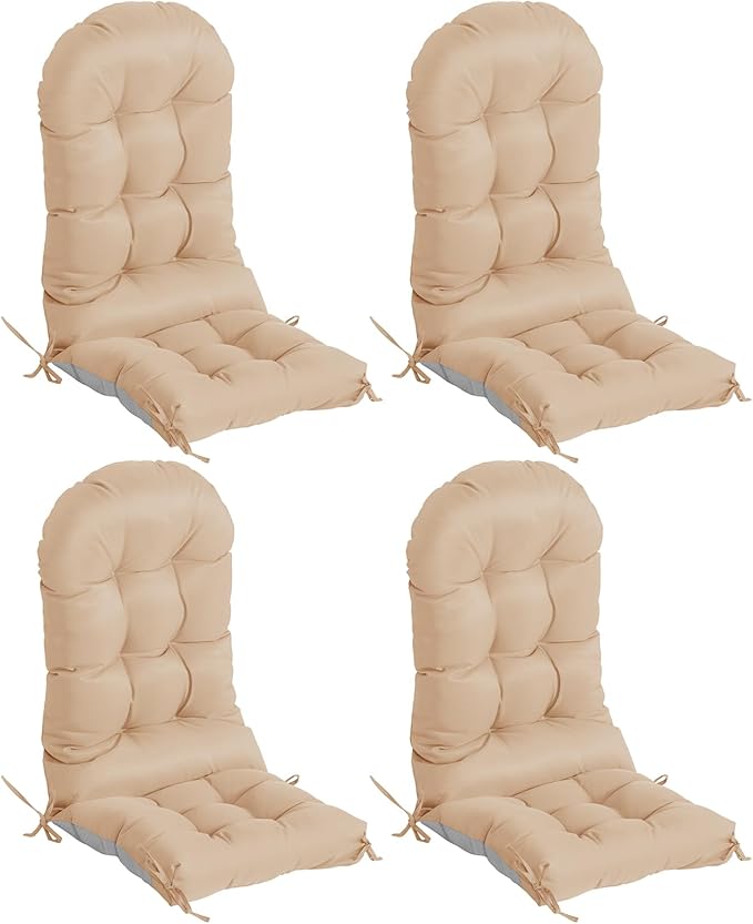 Adirondack Chair Cushions Set of 4, Thick High Back Rocking Chair Cushion 47x19.6x4 Inch, Folding Patio Pads with Ties, Waterproof & Fade-Resistant Seat Pads Indoor/Outdoor (Khaki)