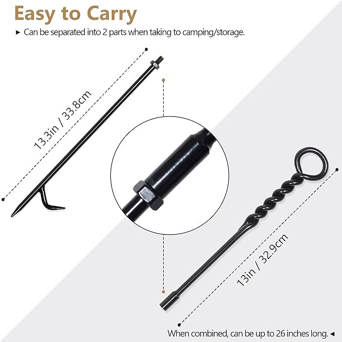 Fire Poker for Fire Pit Outdoor, 26inch Twisted Rope Design Camping Fireplace Poker, Removable and Portable Fire Pit Accessories, Heavy Duty Solid Steel Fireplace Tool Rust-Resistant Black Finish