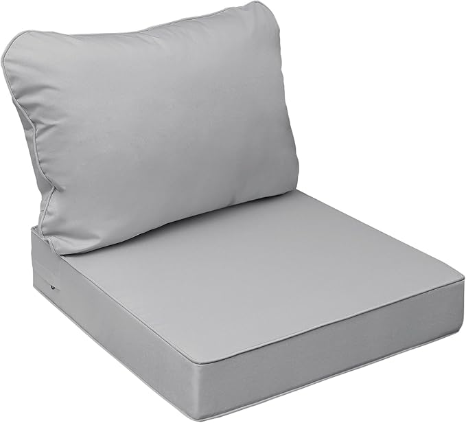 AAAAAcessories Outdoor Seat Cushions for Chairs, Fade-Resistant, Waterproof Patio Furniture Replacement Cushions, 21" x 19" x 3" + 21" x 19", Gray