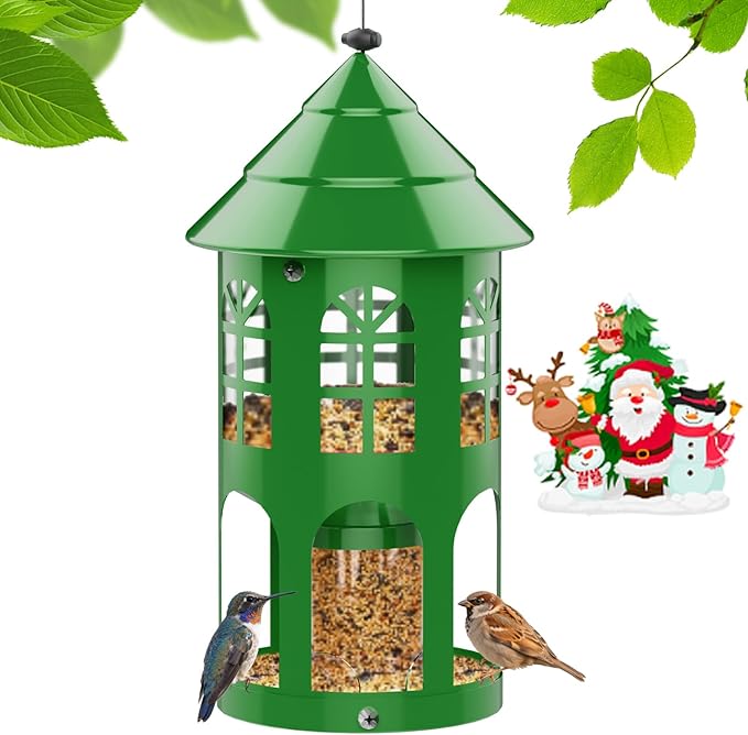 Bird Feeders for Outdoors Hanging, Metal Wild Bird Feeder for Outdside Easy to Clean & Refill, Weatherproof & Large Capacity, Ideal Birdfeeder for Attracting Finch, Cardinal, Blue Jay, Green