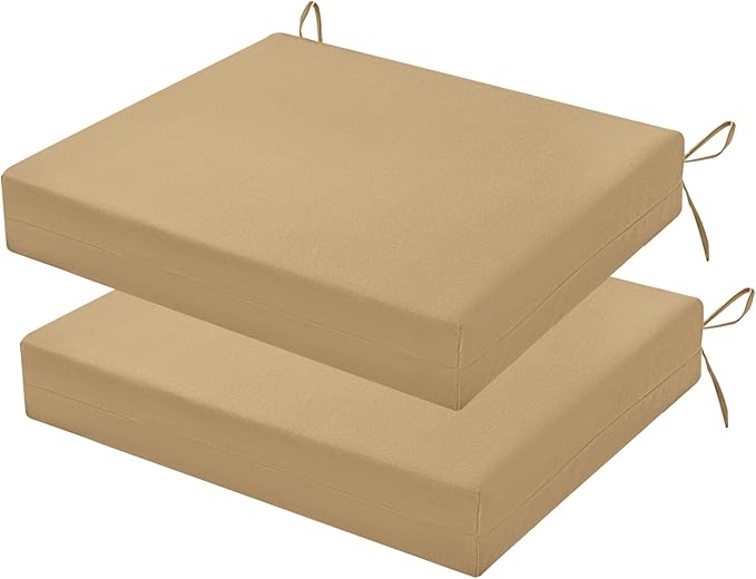 Outdoor Chair Cushions Set of 2, 18.5 x 16 Inch Patio Chair Cushions, Water Resistant, Non-Slip Ties (Khaki)
