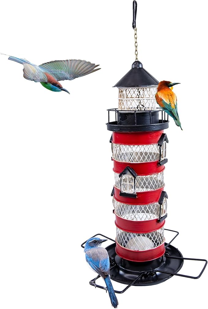 Berfutall-Metal Bird Feeders for Outdoors Hanging, Gravity Protection Squirrel-Proof Wild Birdfeeder，Mesh Hanging Feeder for Eaves, Balcony, Trees - Rotating Beacon, Ideal Gift for Bird Lovers (A)