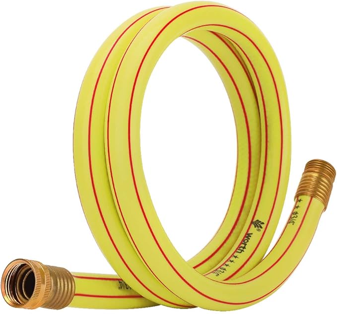 Lead-in Yellow Short Garden Hose 3/4 in. x 5 ft. -No Kink, Leak Free, Flexible, Male to Female Fittings -Heavy Duty Lightweight PVC Water Hose -150PSI Work & 500PSI Burst, for Reel Cart & Outdoor Use