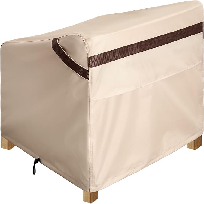 2 Pack Patio Chair Covers 32"W x 37"D x 36"H - 600D Heavy Duty Waterproof Weatherproof, UV Resistant Outdoor Lawn Furniture Covers, Beige Wicker Outdoor Chairs Covers