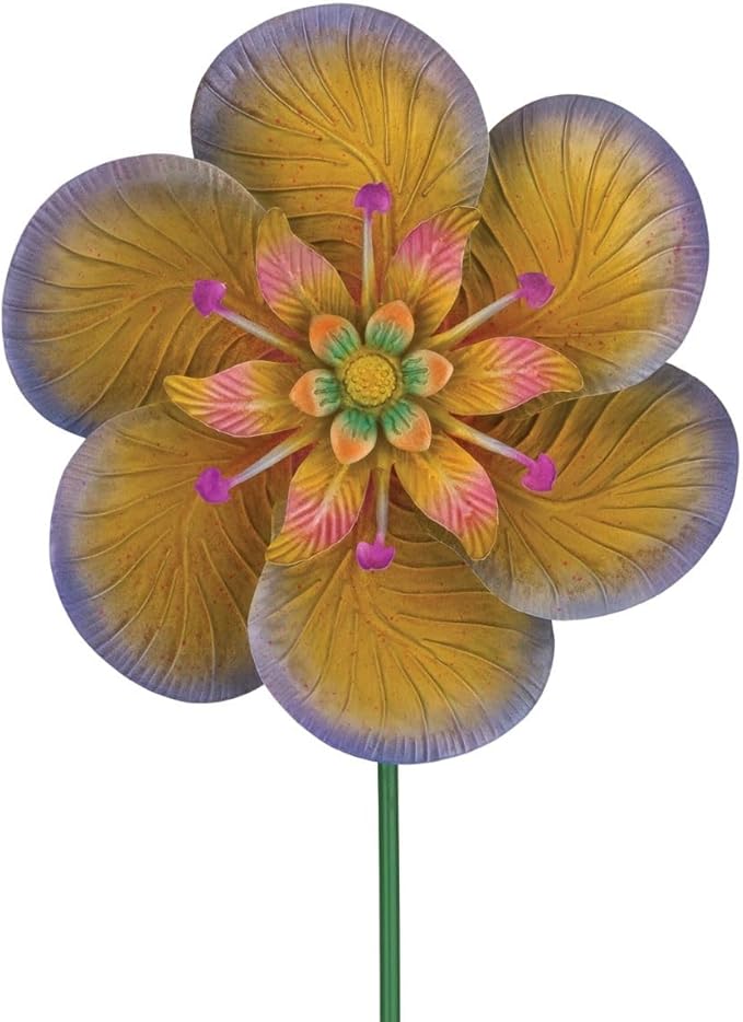 Regal Art & Gift Textured Flower Purple Wind Spinner - Metal Yard Decorations Outdoor | Kinetic Garden Spinner for Lawn, Pathway, or Flower Bed | Weather-Resistant Outdoor Sculpture