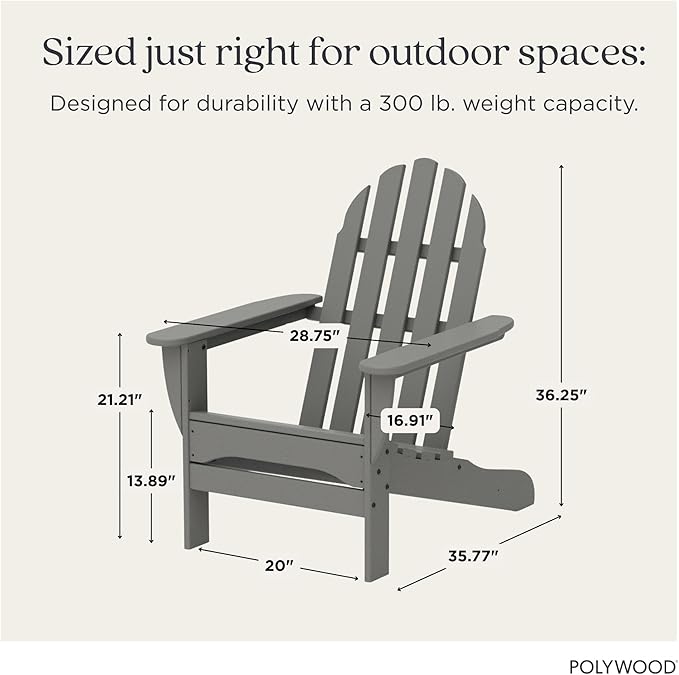 POLYWOOD AD4030GY Classic Outdoor Adirondack Chair, Slate Grey