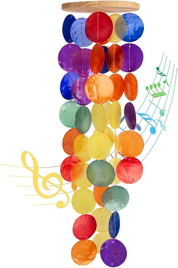Handcrafted Shell Wind Chime - 20 Inch Rainbow Light Colorful Sea Glass Wind Chimes for Outside, Indoor Garden Coastal Decor, Wind Chimes for Outside Clearance Great Gift, Nature Lovers