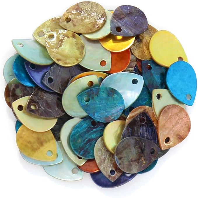 Firstmeet 60pcs Shell Beads Natural Mussel Shell Waterdrop-Shape Charm Beads with Iridescent Back for Handcraft Jewelry Making(DIY-1023-Forest Mix-WD)