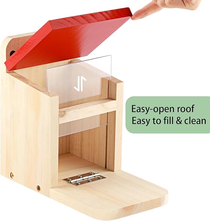 MIXXIDEA Squirrel Feeders for Outside Garden, Wooden Squirrel Feeder Box,Squirrel Feeding Stations with Green Cover, Easy to FillSquirrel Feeding House(Red-1pk)
